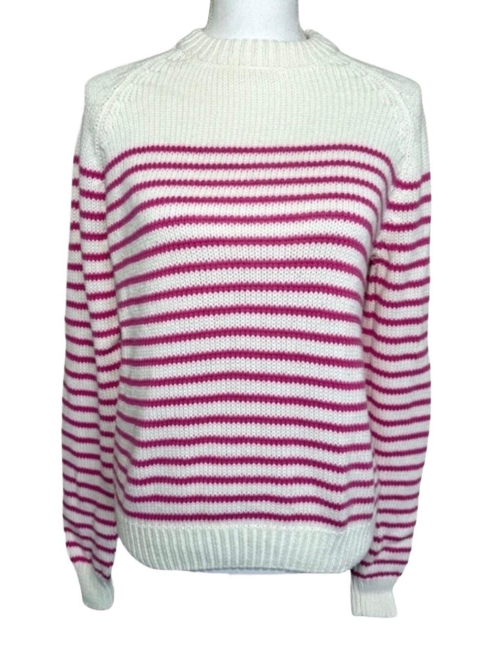 English Factory Pink White Striped Cotton Crew Neck Sweater Women Size Small
